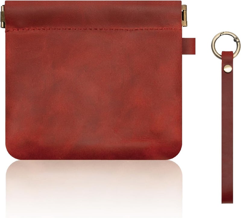 Aesthestyle Leather Coin Pouch with Wristlet, Coin Purse with Dual Interlayer, Card and Change Holder, Change Purse without Zipper, Squeeze Coin Wallet, Handmade Genuine Leather Pouch For Men/Women - Image 1